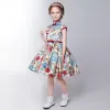 Chinese style Hall Wedding Party Dresses 2017 Flower Girl Dresses Gradient-Color Short A-Line / Princess Printing High Neck Sleeveless Bow Sash