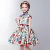 Chinesischer Stil Saal Kleider Für Hochzeit 2017 Mädchenkleider Farbverlauf Kurze A Linie Drucken Stehkragen Ärmellos Schleife Stoffgürtel