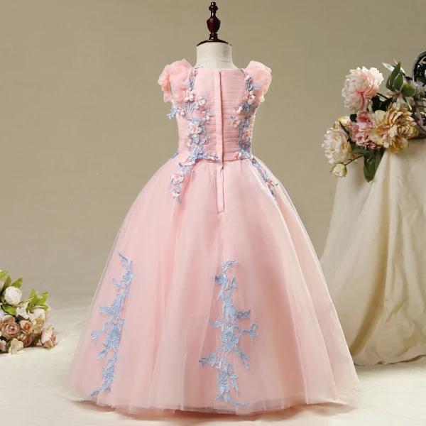 Chic / Beautiful Church Wedding Party Dresses 2017 Flower Girl Dresses Candy Pink Ball Gown Floor-Length / Long Scoop Neck Sleeveless Flower Appliques Pearl