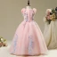Chic / Beautiful Church Wedding Party Dresses 2017 Flower Girl Dresses Candy Pink Ball Gown Floor-Length / Long Scoop Neck Sleeveless Flower Appliques Pearl