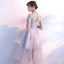 Abordable Salle Robe De Ceremonie 2017 Robe De Graduation Argenté Asymétrique Princesse Ceinture Volants en Cascade Manches Courtes Col Haut En Dentelle Appliques
