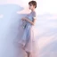 Abordable Salle Robe De Ceremonie 2017 Robe De Graduation Argenté Asymétrique Princesse Ceinture Volants en Cascade Manches Courtes Col Haut En Dentelle Appliques