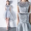 Abordable Salle Robe De Ceremonie 2017 Robe De Graduation Asymétrique Princesse Noeud Ceinture Volants en Cascade Encolure Dégagée Manches Courtes En Dentelle Appliques