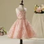 Chic / Beautiful Hall Wedding Party Dresses 2017 Flower Girl Dresses Pearl Pink Short Ball Gown Scoop Neck Sleeveless Backless Rhinestone Metal Sash Appliques Flower