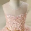 Chic / Beautiful Hall Wedding Party Dresses 2017 Flower Girl Dresses Pearl Pink Short Ball Gown Scoop Neck Sleeveless Backless Rhinestone Metal Sash Appliques Flower