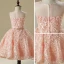 Chic / Beautiful Hall Wedding Party Dresses 2017 Flower Girl Dresses Pearl Pink Short Ball Gown Scoop Neck Sleeveless Backless Rhinestone Metal Sash Appliques Flower
