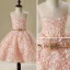 Chic / Beautiful Hall Wedding Party Dresses 2017 Flower Girl Dresses Pearl Pink Short Ball Gown Scoop Neck Sleeveless Backless Rhinestone Metal Sash Appliques Flower