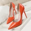 Modest / Simple Orange Evening Party Patent Leather Pumps 2022 10 cm Stiletto Heels Pointed Toe Womens Shoes High Heels