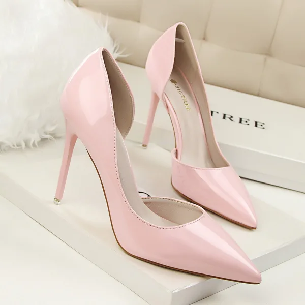 Modest / Simple Orange Evening Party Patent Leather Pumps 2022 10 cm Stiletto Heels Pointed Toe Womens Shoes High Heels