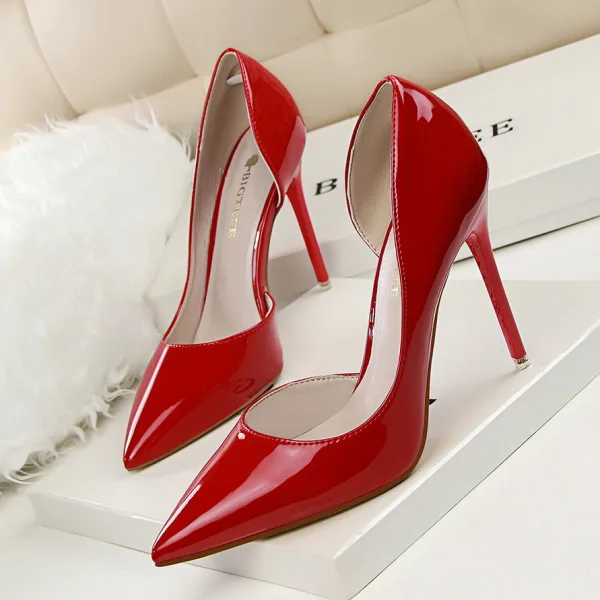Modest / Simple Orange Evening Party Patent Leather Pumps 2022 10 cm Stiletto Heels Pointed Toe Womens Shoes High Heels