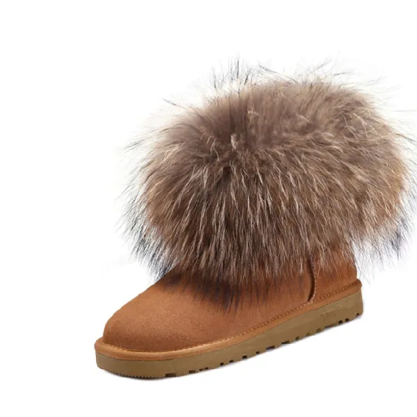 Mode Stövlar Dam 2017 Tan Mocka Stövletter Läder Casual Vinter Platt Snow Boots