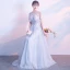 Élégant Gris Transparentes Robe De Soirée Avec Châle 2018 Princesse Encolure Dégagée Sans Manches Appliques Fleur Ceinture Longue Volants Dos Nu Robe De Ceremonie