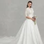 Unique Beste Ivory / Creme Übergröße Brautkleider / Hochzeitskleider 2020 A Linie Tiefer V-Ausschnitt 1/2 Ärmel Applikationen Rückenfreies Perlenstickerei Pailletten Kapelle-Schleppe Hochzeit