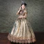 Vintage / Retro Medieval Champagne Ball Gown Prom Dresses 2021 High Neck 3/4 Sleeve Zipper Up Floor-Length / Long Handmade  Embroidered Flower Printing Cosplay Prom Formal Dresses