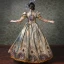 Vintage / Retro Medieval Champagne Ball Gown Prom Dresses 2021 High Neck 3/4 Sleeve Zipper Up Floor-Length / Long Handmade  Embroidered Flower Printing Cosplay Prom Formal Dresses