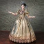 Vintage / Retro Medieval Champagne Ball Gown Prom Dresses 2021 High Neck 3/4 Sleeve Zipper Up Floor-Length / Long Handmade  Embroidered Flower Printing Cosplay Prom Formal Dresses