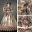 Vintage / Retro Medieval Champagne Ball Gown Prom Dresses 2021 High Neck 3/4 Sleeve Zipper Up Floor-Length / Long Handmade  Embroidered Flower Printing Cosplay Prom Formal Dresses