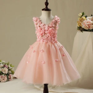 Chic Belle Salle Robe Pour Mariage 2017 Robe Ceremonie Fille Perle Rose Courte Robe Boule Volants En Cascade V Cou Sans Manches Appliques Fleur