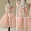 Chic / Beautiful Hall Wedding Party Dresses 2017 Flower Girl Dresses Pearl Pink Short Ball Gown Cascading Ruffles V-Neck Sleeveless Appliques Flower