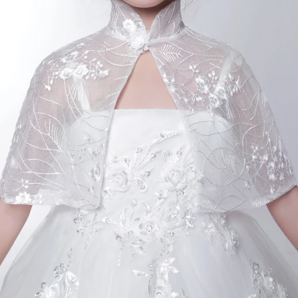 2 Piece Church Wedding Party Dresses 2017 Flower Girl Dresses White Short Ball Gown Cascading Ruffles 1/2 Sleeves High Neck Lace Appliques Beading