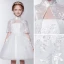 2 Piece Church Wedding Party Dresses 2017 Flower Girl Dresses White Short Ball Gown Cascading Ruffles 1/2 Sleeves High Neck Lace Appliques Beading