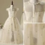 Chic / Beautiful Church Wedding Party Dresses 2017 Flower Girl Dresses Champagne Floor-Length / Long A-Line / Princess Pearl Scoop Neck Sleeveless Braid Sash Sequins Appliques