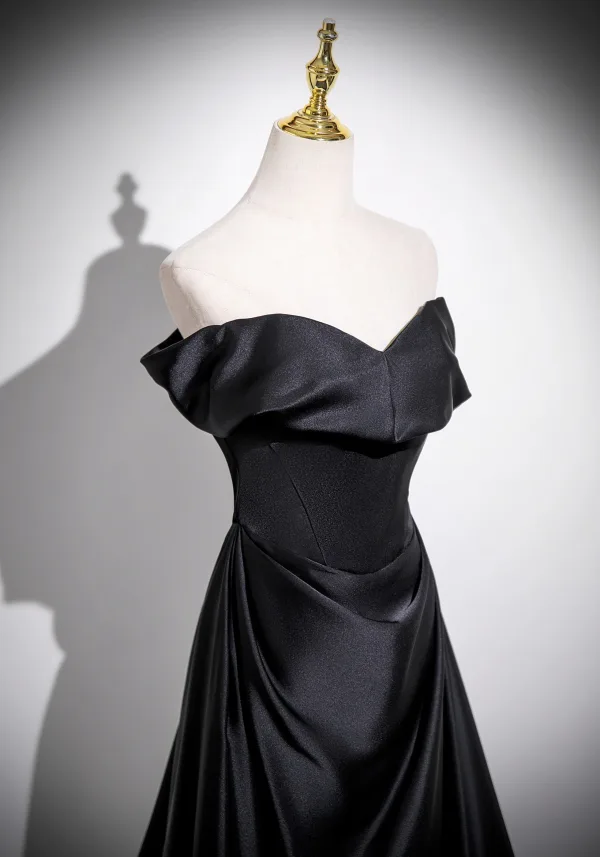 Sexy Schwarz Satin Abendkleider 2025 A Linie Bandeau Ärmellos Rückenfreies Lange Festliche Kleider