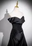 Sexy Schwarz Satin Abendkleider 2025 A Linie Bandeau Ärmellos Rückenfreies Lange Festliche Kleider