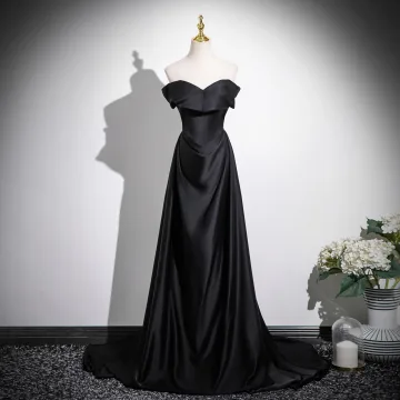 Sexy Black Satin Evening Dresses 2025 A Line Princess Strapless Sleeveless Backless Floor Length Long Formal Dresses