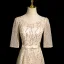 Bling Bling Champagne Sequins Prom Dresses 2024 A-Line / Princess Scoop Neck Short Sleeve Backless Bow Sash Floor-Length / Long Prom Formal Dresses