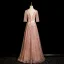 Bling Bling Rougissant Rose Paillettes Noeud Ceinture Robe De Bal 2024 Princesse Encolure Dégagée Manches Courtes Dos Nu Longue Promo Robe De Ceremonie