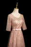 Bling Bling Rougissant Rose Paillettes Noeud Ceinture Robe De Bal 2024 Princesse Encolure Dégagée Manches Courtes Dos Nu Longue Promo Robe De Ceremonie