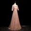 Bling Bling Rougissant Rose Paillettes Noeud Ceinture Robe De Bal 2024 Princesse Encolure Dégagée Manches Courtes Dos Nu Longue Promo Robe De Ceremonie