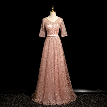 Bling Bling Rougissant Rose Paillettes Noeud Ceinture Robe De Bal 2024 Princesse Encolure Dégagée Manches Courtes Dos Nu Longue Promo Robe De Ceremonie
