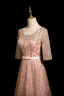Bling Bling Rougissant Rose Paillettes Noeud Ceinture Robe De Bal 2024 Princesse Encolure Dégagée Manches Courtes Dos Nu Longue Promo Robe De Ceremonie