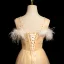 Fashion Champagne Pearl Rhinestone Lace Flower Sequins Butterfly Prom Dresses 2024 A-Line / Princess Scoop Neck Feather Sleeveless Backless