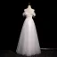 Fashion White Lace Flower Butterfly Appliques Feather Prom Dresses 2024 A-Line / Princess Scoop Neck Sleeveless Backless Floor-Length / Long Prom Formal Dresses
