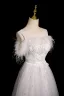 Fashion White Lace Flower Butterfly Appliques Feather Prom Dresses 2024 A-Line / Princess Scoop Neck Sleeveless Backless Floor-Length / Long Prom Formal Dresses