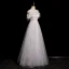 Fashion White Lace Flower Butterfly Appliques Feather Prom Dresses 2024 A-Line / Princess Scoop Neck Sleeveless Backless Floor-Length / Long Prom Formal Dresses