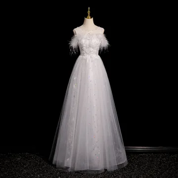 Mode Blanche En Dentelle Fleur Papillon Appliques Plumes Robe De Bal 2024 Princesse Encolure Dégagée Sans Manches Dos Nu Longue Promo Robe De Ceremonie