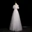 Fashion White Lace Flower Butterfly Appliques Feather Prom Dresses 2024 A-Line / Princess Scoop Neck Sleeveless Backless Floor-Length / Long Prom Formal Dresses