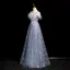 Charming Sky Blue Lace Flower Pearl Feather Butterfly Appliques Prom Dresses 2024 A-Line / Princess Scoop Neck Sleeveless Backless Prom Floor-Length / Long