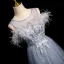 Charming Sky Blue Lace Flower Pearl Feather Butterfly Appliques Prom Dresses 2024 A-Line / Princess Scoop Neck Sleeveless Backless Prom Floor-Length / Long