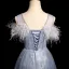Charming Sky Blue Lace Flower Pearl Feather Butterfly Appliques Prom Dresses 2024 A-Line / Princess Scoop Neck Sleeveless Backless Prom Floor-Length / Long