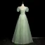 Chic / Beautiful Sage Green Prom Dresses 2024 A-Line / Princess Square Neckline Puffy Short Sleeve Backless Floor-Length / Long Prom Formal Dresses