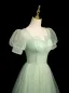 Chic / Beautiful Sage Green Prom Dresses 2024 A-Line / Princess Square Neckline Puffy Short Sleeve Backless Floor-Length / Long Prom Formal Dresses