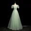 Chic / Beautiful Sage Green Prom Dresses 2024 A-Line / Princess Square Neckline Puffy Short Sleeve Backless Floor-Length / Long Prom Formal Dresses
