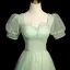 Chic / Beautiful Sage Green Prom Dresses 2024 A-Line / Princess Square Neckline Puffy Short Sleeve Backless Floor-Length / Long Prom Formal Dresses
