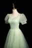 Chic / Beautiful Sage Green Prom Dresses 2024 A-Line / Princess Square Neckline Puffy Short Sleeve Backless Floor-Length / Long Prom Formal Dresses