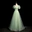 Chic / Beautiful Sage Green Prom Dresses 2024 A-Line / Princess Square Neckline Puffy Short Sleeve Backless Floor-Length / Long Prom Formal Dresses